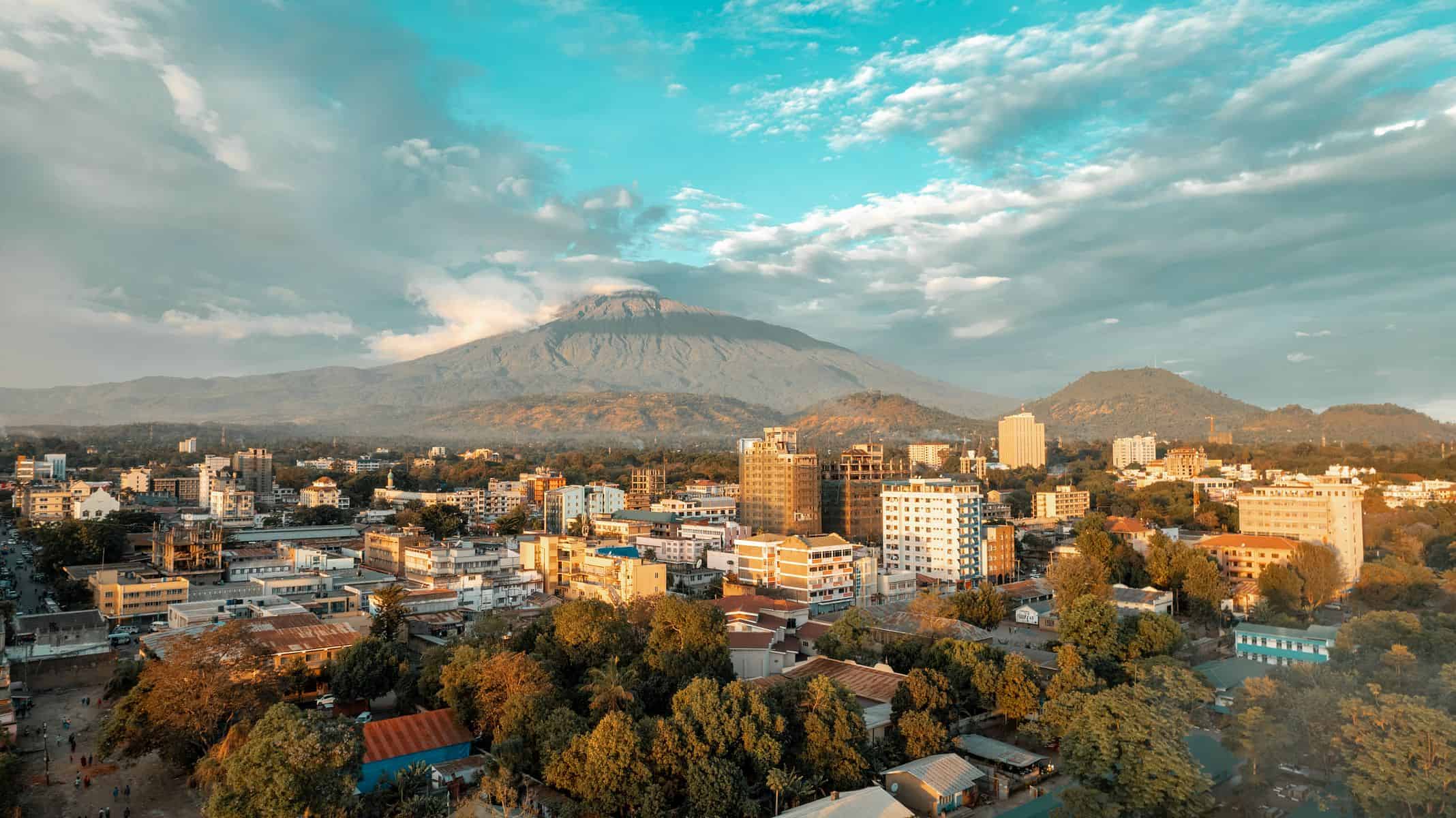 Arusha, Tanzania, with Mount Meru rising behind the city