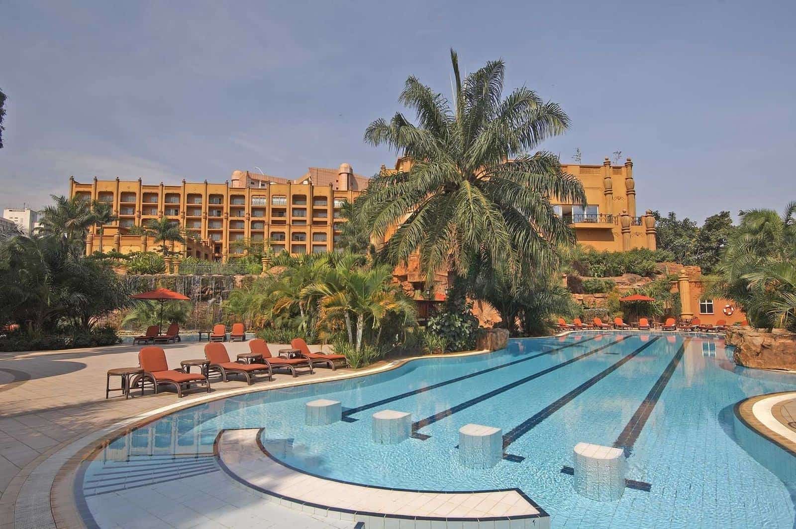 The pool and tropical gardens at the Dar es Salaam Serena Hotel