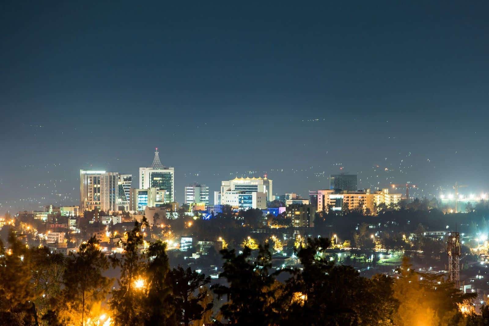 The Kigali, Rwanda skyline at dusk
