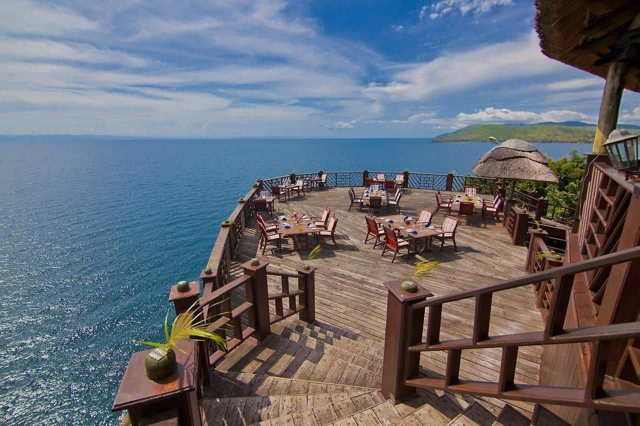 The terrace at Kigoma Hilltop Hotel overlooking Lake Tanganyika